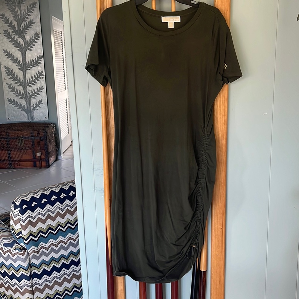 Michael Kors Ruched T-shirt Dress Olive Green Size L